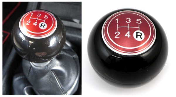 5-Speed Shift Knob Black w/ Red Pattern for Vintage Japanese Cars
