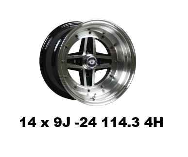 【復刻　スターシャーク】　14×8J　-13　14×9J　-26　4Ｈ-114.3　ゴールド（GOLD）　175/60Ｒ14　タイヤセット