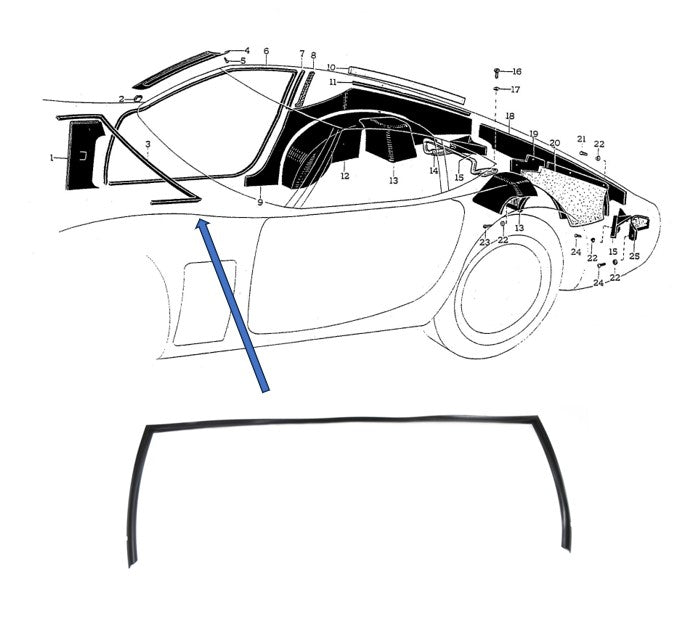 Front Cowl Outer Weather Strip for Toyota 2000GT Early  / Late Model Reproduction of 53881-88111