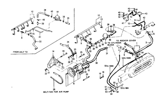 Air Pump / Emission Hose Tee to Check Valve Hose for 1969-'72 Datsun 240Z JDM CAR PARTS