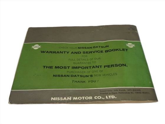 3/1970 Printed Date Datsun 240Z Owner's Manual Used