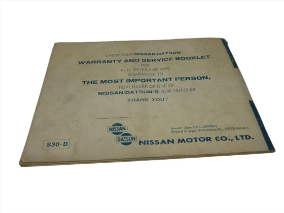 6/1973 Printed Date Datsun 240Z Owner's Manual Used