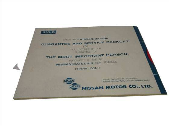 9/1973 Printed Date Datsun 260Z Owner's Manual Used Excellent Condition