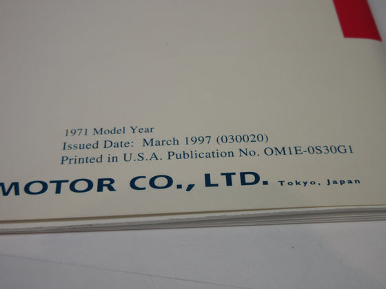 9/1997 Published Date for Vintage Z Program 1971 Datsun 240Z Owner's Manual