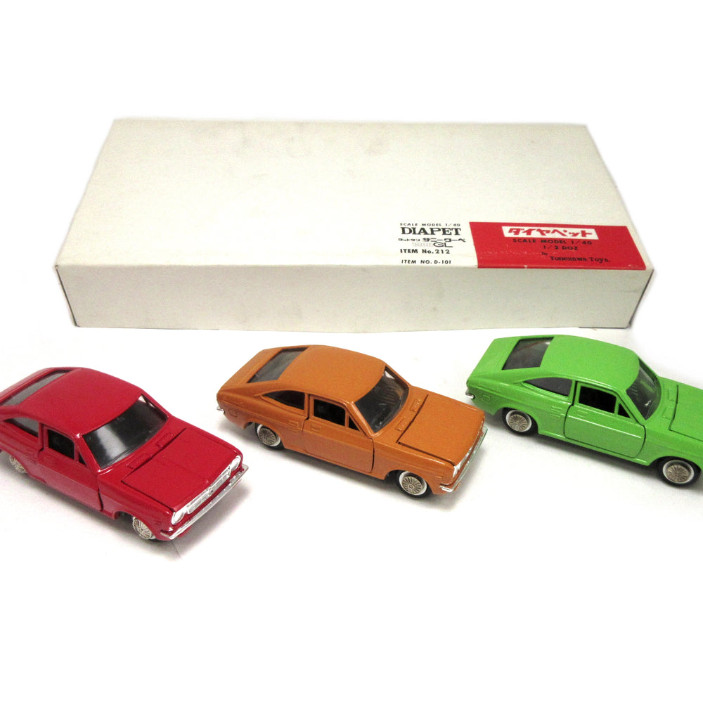 
                      
                        Yonezawa Diapet 1/40 Diecast Datsun Sunny Coupe 1200GL Lot of 6 NOS 1970's Made in Japan
                      
                    