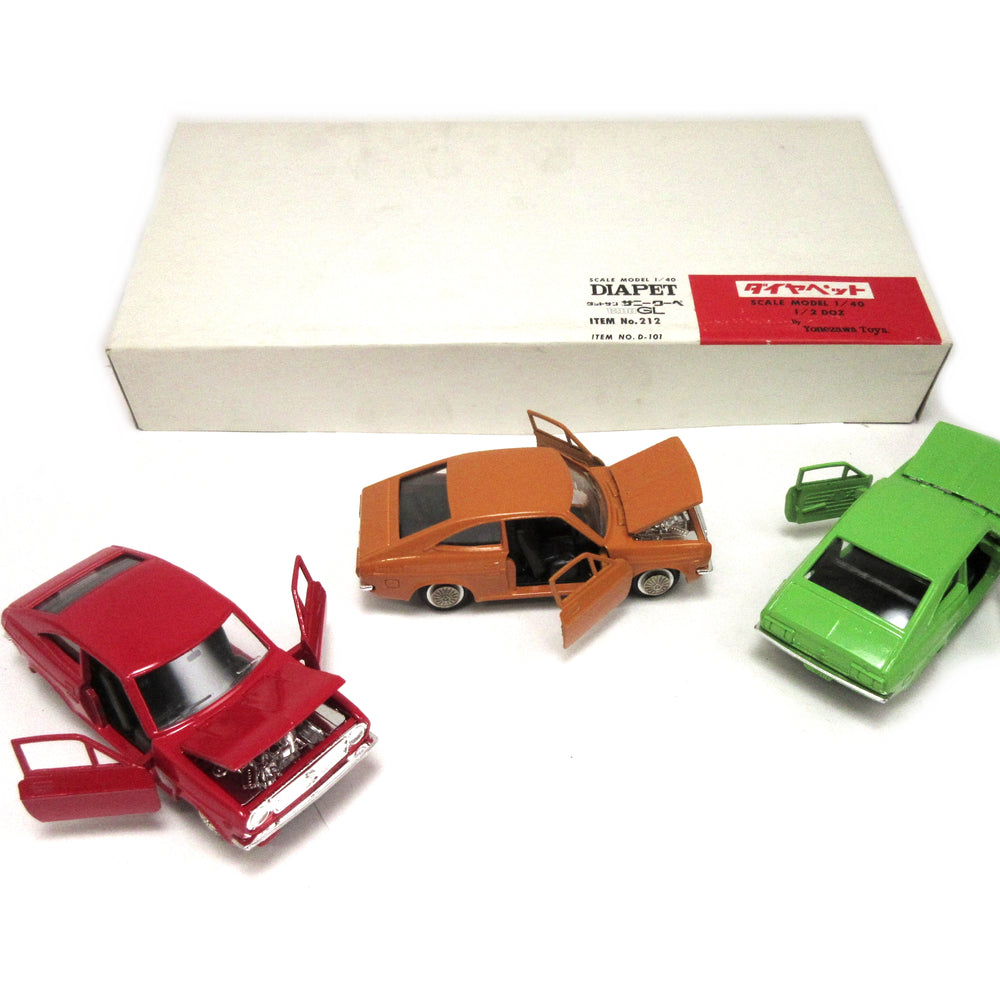 
                      
                        Yonezawa Diapet 1/40 Diecast Datsun Sunny Coupe 1200GL Lot of 6 NOS 1970's Made in Japan
                      
                    