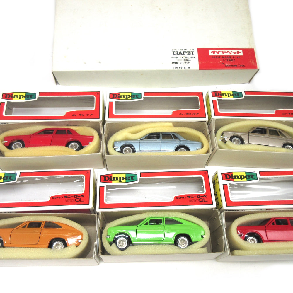 
                      
                        Yonezawa Diapet 1/40 Diecast Datsun Sunny Coupe 1200GL Lot of 3 and Datsun 510 Lot of 3 NOS 1970's Made in Japan
                      
                    