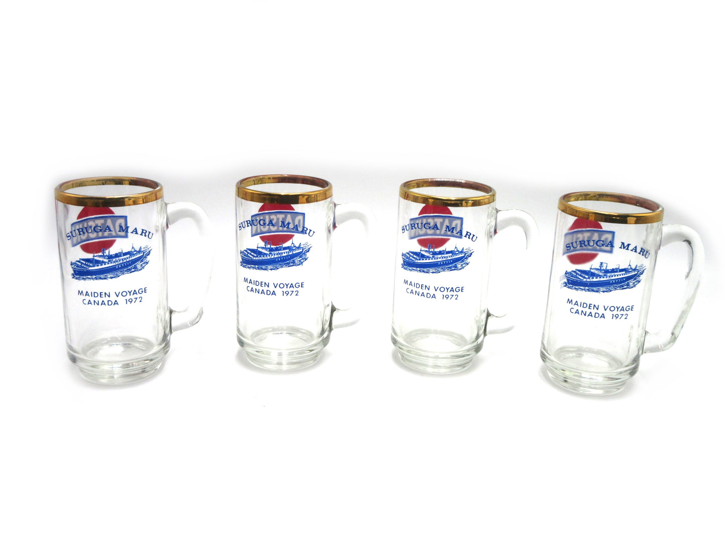 Nissan's first car carrier ship, "Surugamaru" Maiden Voyage1972  Glass Mug Set Nissan Official Commemorative Item NOS