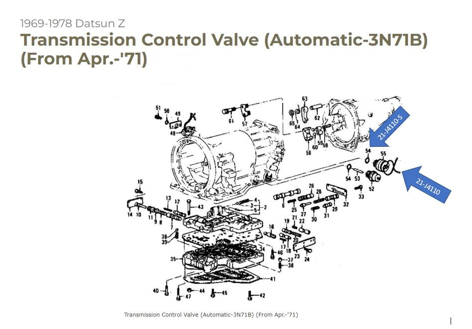 
                      
                        Automatic Transmission （3N71B）Control Solenoid Valve for for Datsun 240Z 260Z 280Z 280ZX 510 620 720 810 Skyline Laurel Silvia Leopard (F30) Genuine Nissan NOS
                      
                    