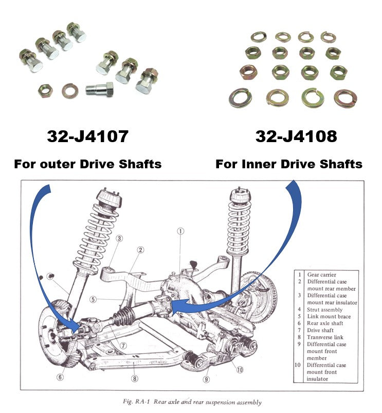 Axle Shaft Bolt / Nut / Washer for Datsun 240Z 260Z 280Z Skyline Hakosuka GC10 Genuine Nissan NOS