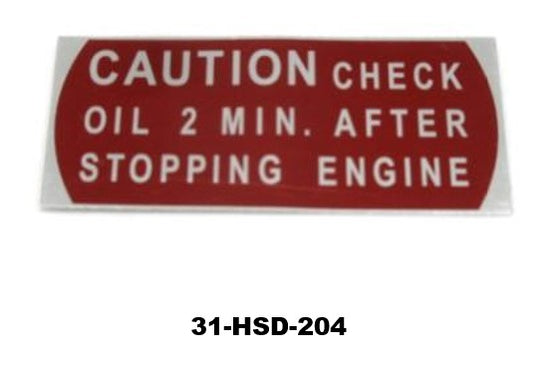 Check Engine Oil Caution Decal in English or Japanese for Honda S Series