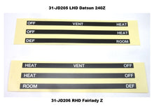  Heater Control Panel Decal set for Datsun 240Z / Fairlady Z