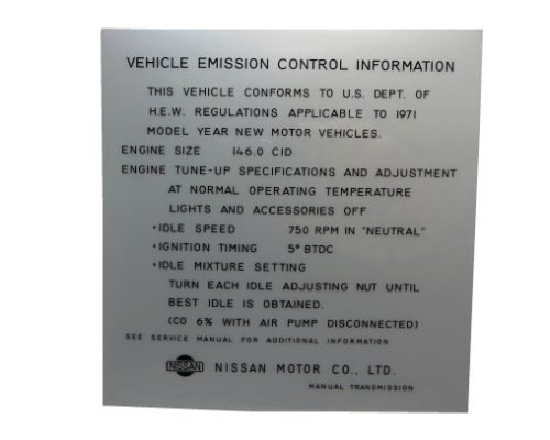 Tune up / emission decal for 1971 Datsun 240Z 