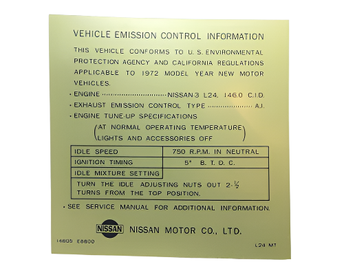 Tune up / emission decal for 1972 Datsun 240Z 