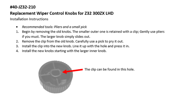Wiper Control Knob Set for Nissan 300ZX Z32 LHD
