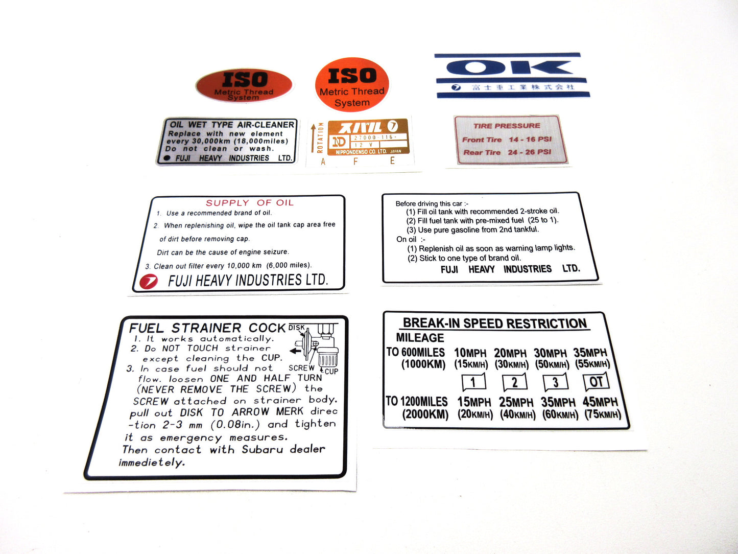 Complete Decal Set for Subaru 360 Sedan