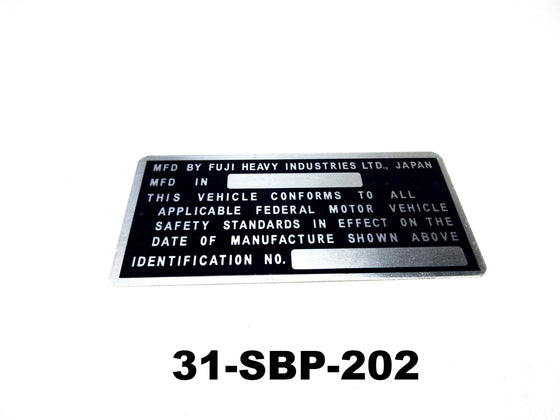 ID Plate for Subaru 360 sedan / Sambar Van / Truck